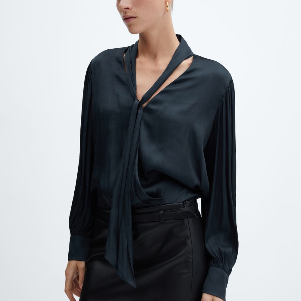 Mango Bow Satin Blouse